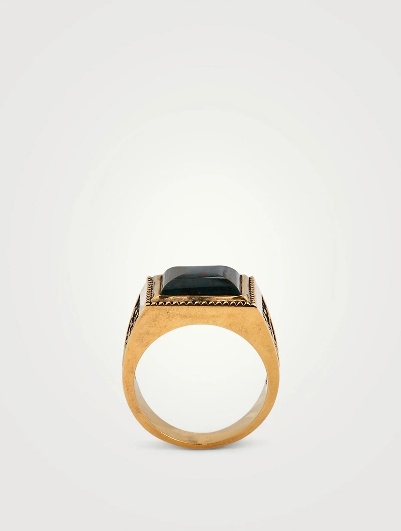 14K Gold-Plated Buick Ring With Bloodstone