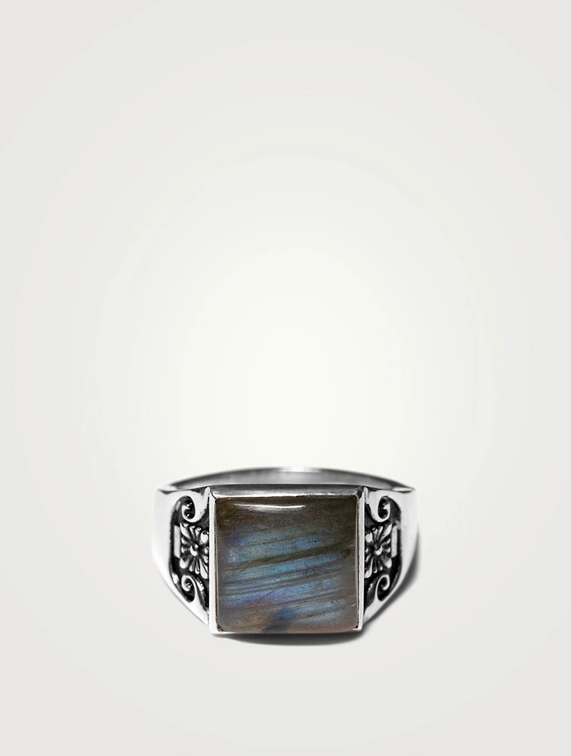 Sterling Silver Collegiate Ring With Labradorite