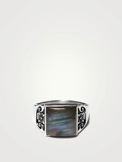 Sterling Silver Collegiate Ring With Labradorite