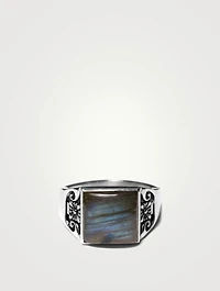 Sterling Silver Collegiate Ring With Labradorite