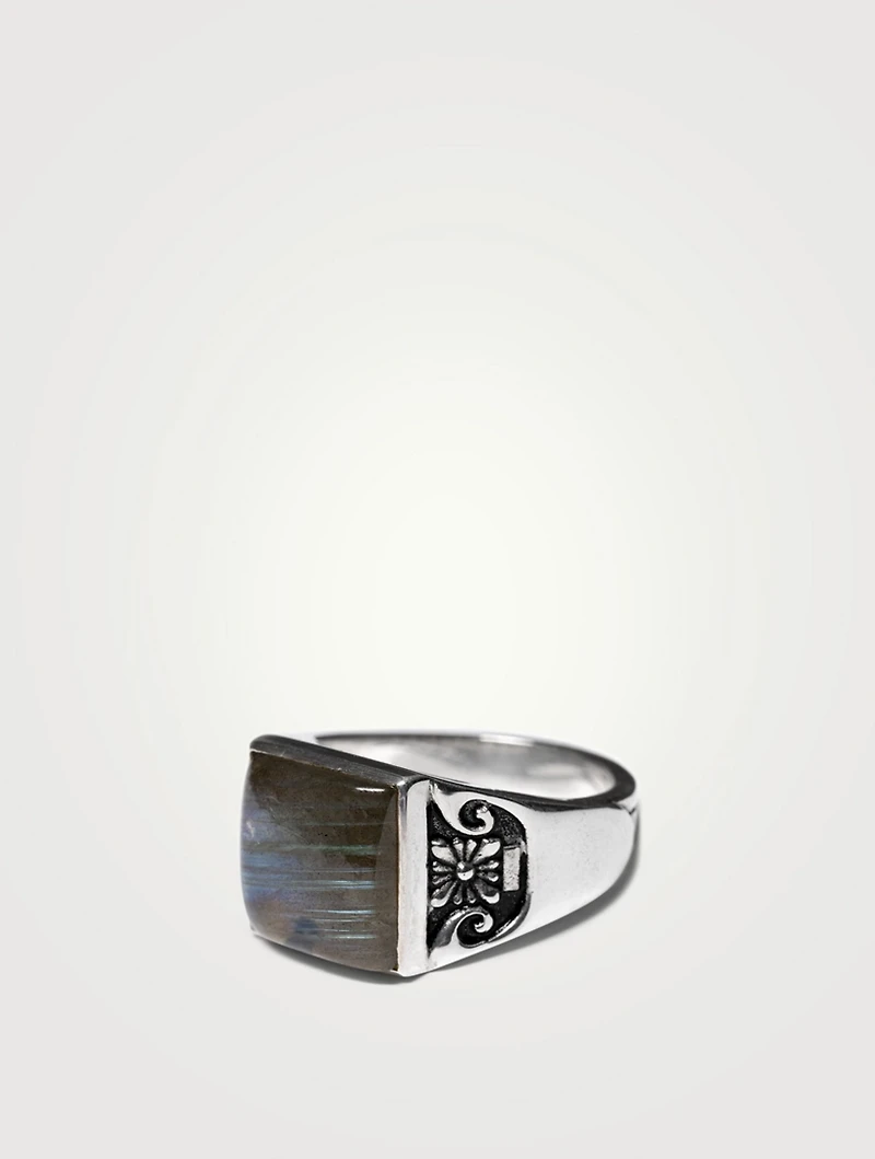 Sterling Silver Collegiate Ring With Labradorite