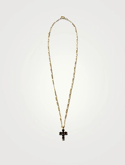 14K Gold Cross Chain Necklace With Onyx