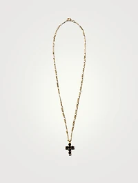 14K Gold Cross Chain Necklace With Onyx