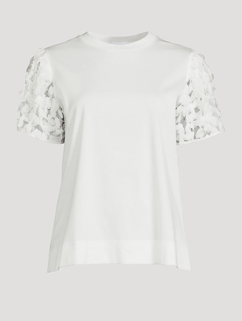 Cotton T-Shirt With Leaf Appliqué