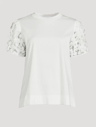 Cotton T-Shirt With Leaf Appliqué