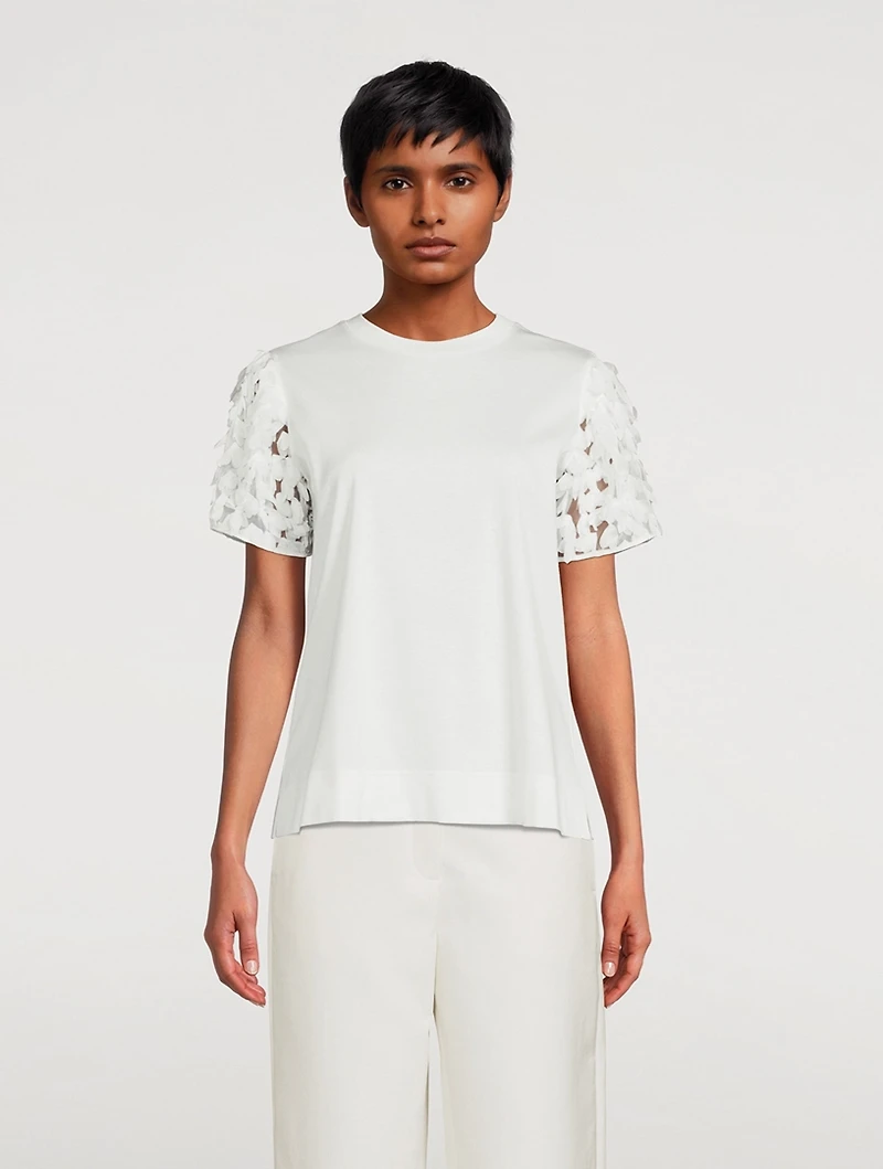 Cotton T-Shirt With Leaf Appliqué