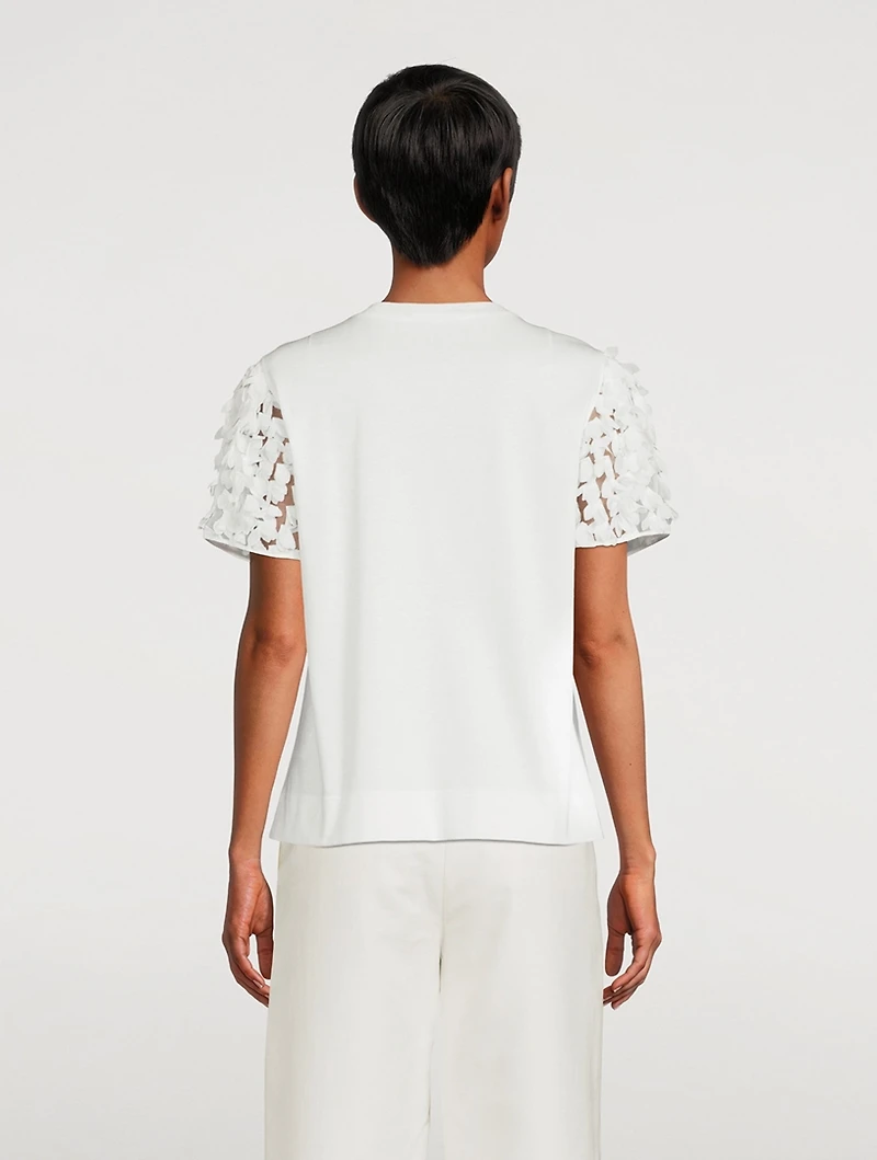 Cotton T-Shirt With Leaf Appliqué