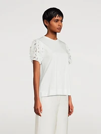 Cotton T-Shirt With Leaf Appliqué