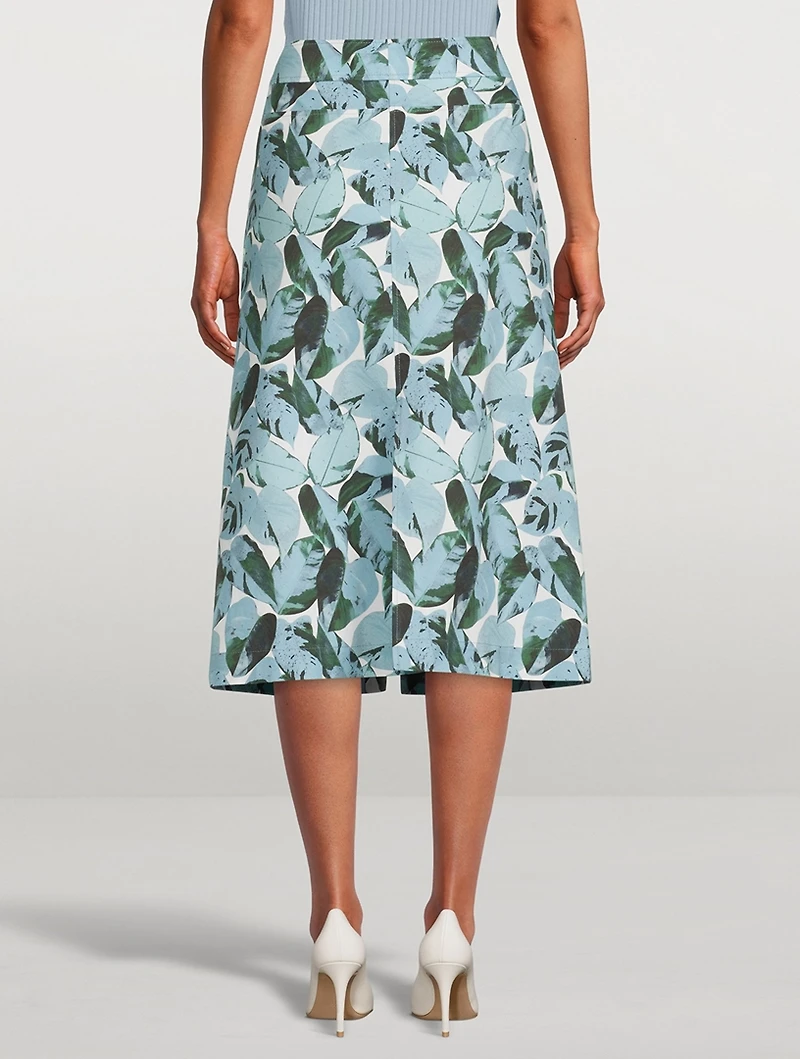 Midi Skirt Tropical Leaves Print