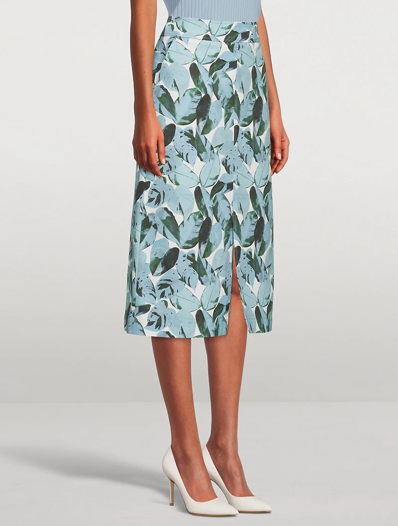 Midi Skirt Tropical Leaves Print