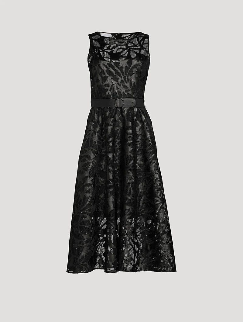 Belted Cut-Out Vegan Leather Midi Dress
