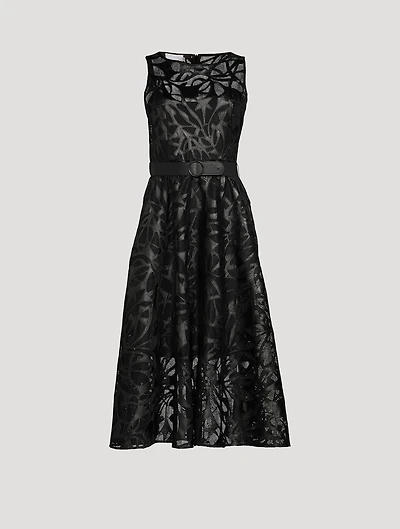 Belted Cut-Out Vegan Leather Midi Dress