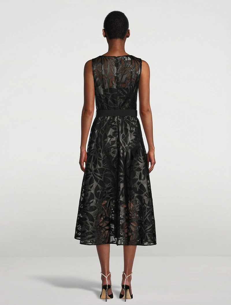 Belted Cut-Out Vegan Leather Midi Dress