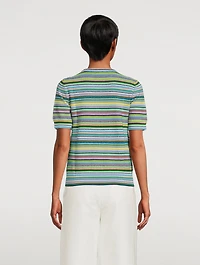 Short-Sleeve Bouclé Sweater Stripe Print