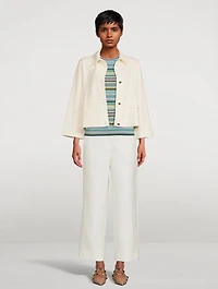 Short-Sleeve Bouclé Sweater Stripe Print