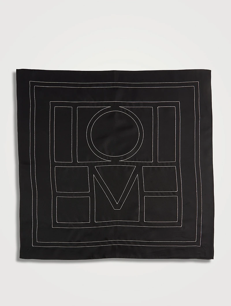 Embroidered Monogram Silk Scarf