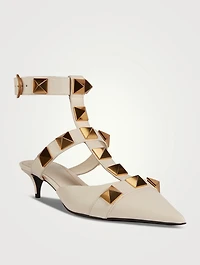 Roman Stud Leather Ankle-Strap Pumps