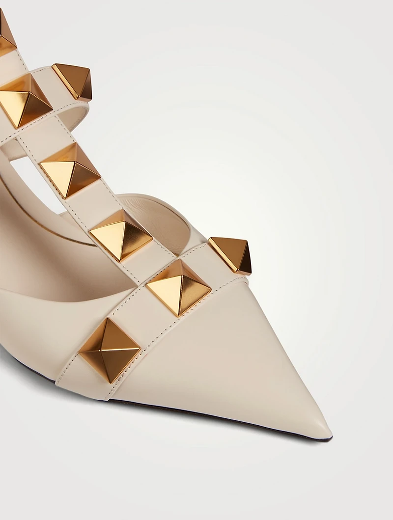 Roman Stud Leather Ankle-Strap Pumps