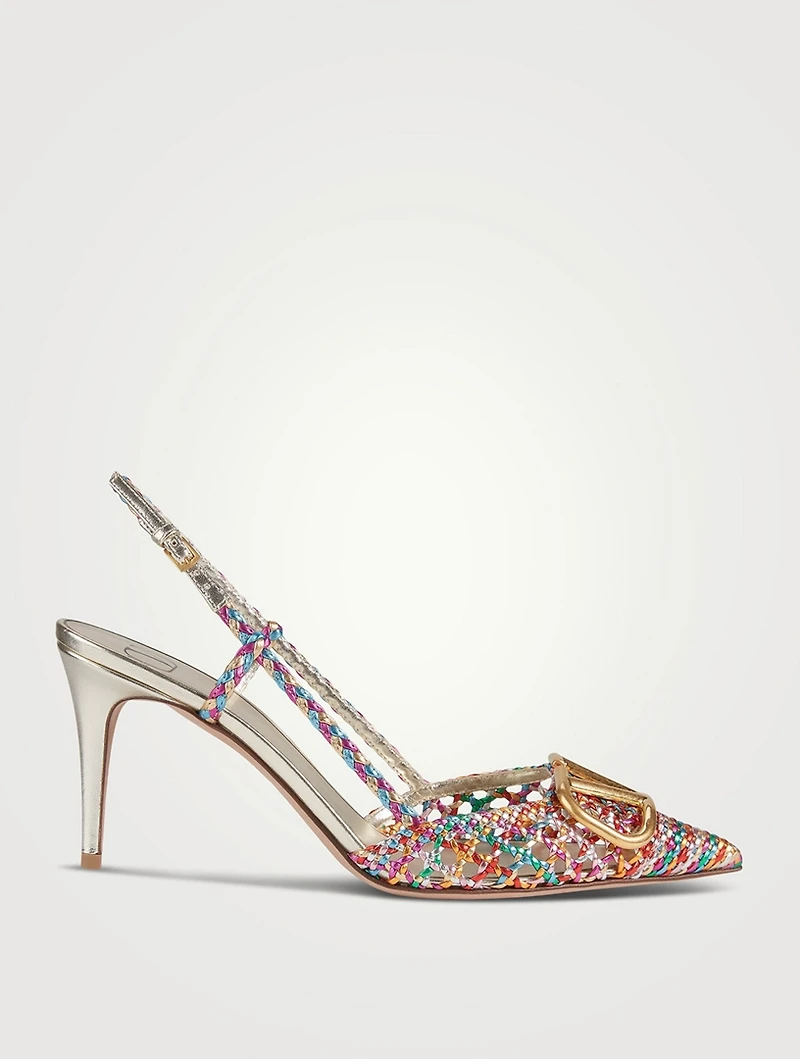 VLOGO Woven Leather Slingback Pumps