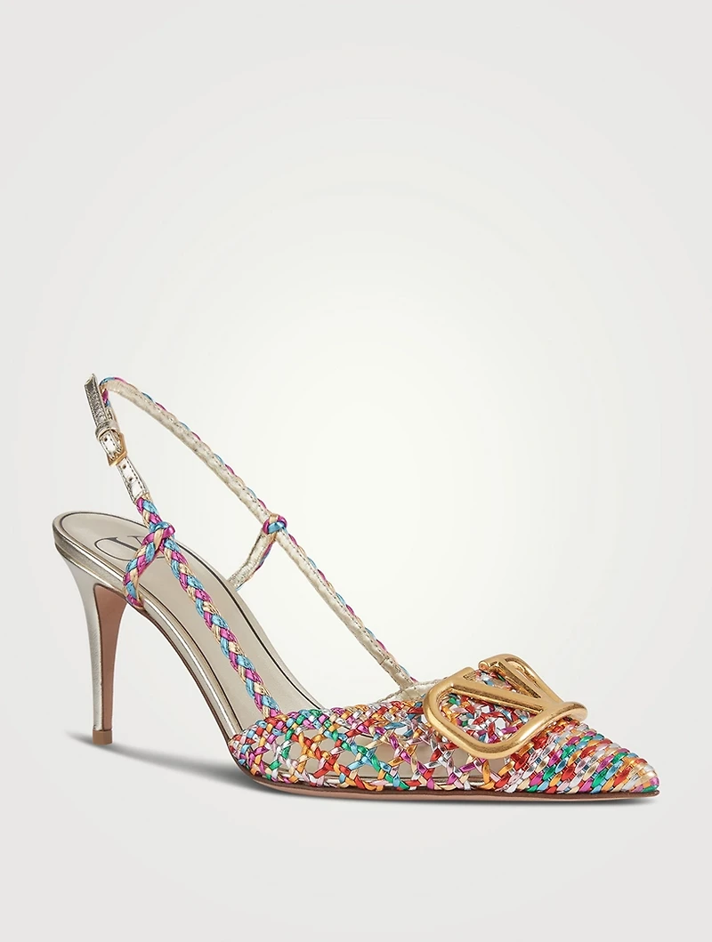 VLOGO Woven Leather Slingback Pumps