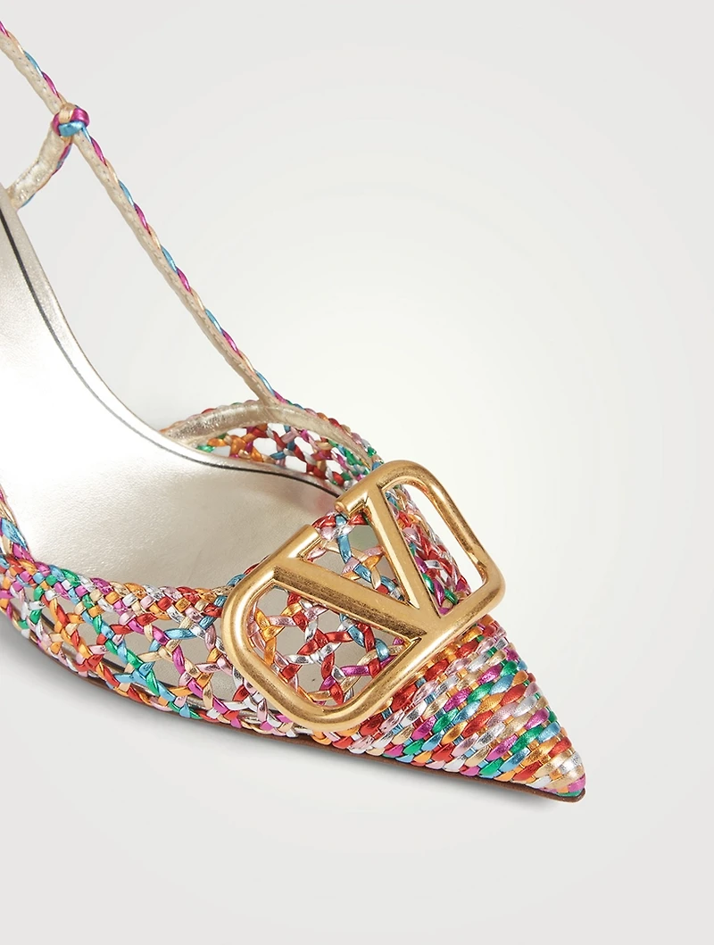 VLOGO Woven Leather Slingback Pumps