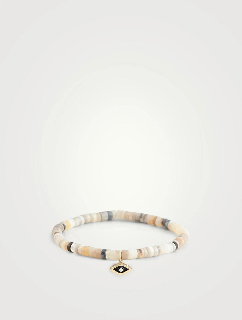 Beaded Bracelet With 14K Gold Diamond Evil Eye Charm