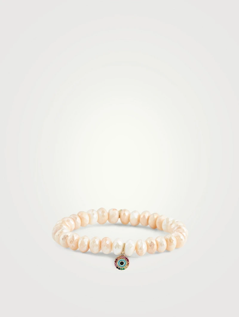 Beaded Bracelet With 14K Gold Evil Eye Charm