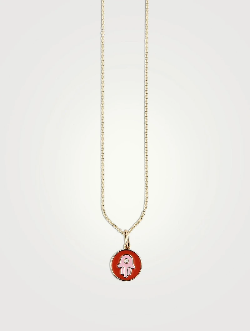 14K Gold Hamsa Pendant Necklace With Diamond