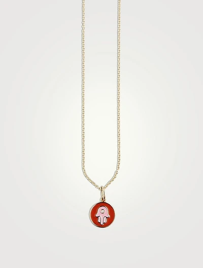 14K Gold Hamsa Pendant Necklace With Diamond