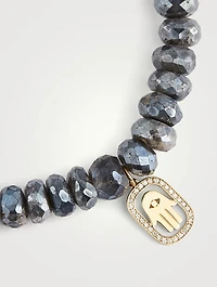 Beaded Bracelet With 14K Gold Diamond Hamsa Charm
