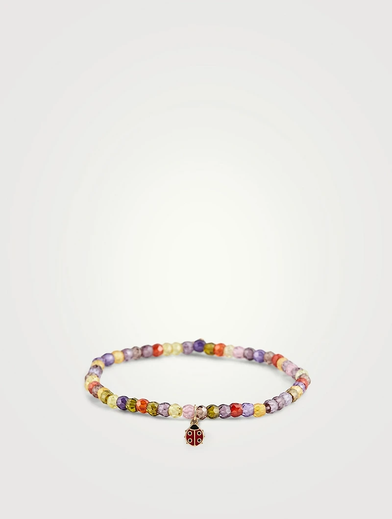 Beaded Bracelet With 14K Gold Ladybug Charm