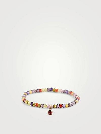 Beaded Bracelet With 14K Gold Ladybug Charm