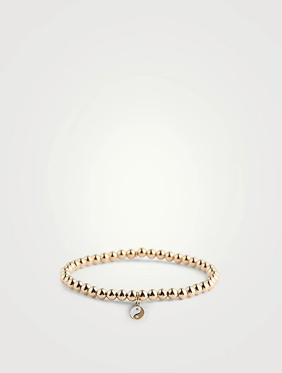 14K Gold Beaded Bracelet With Yin Yang Charm
