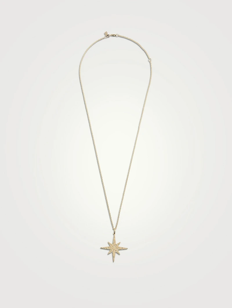Large 14K Gold Starburst Pendant Necklace