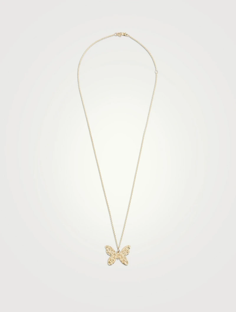 Large 14K Gold Butterfly Pendant Necklace