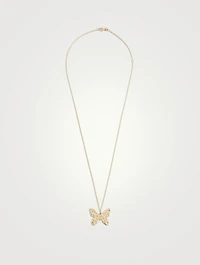 Large 14K Gold Butterfly Pendant Necklace
