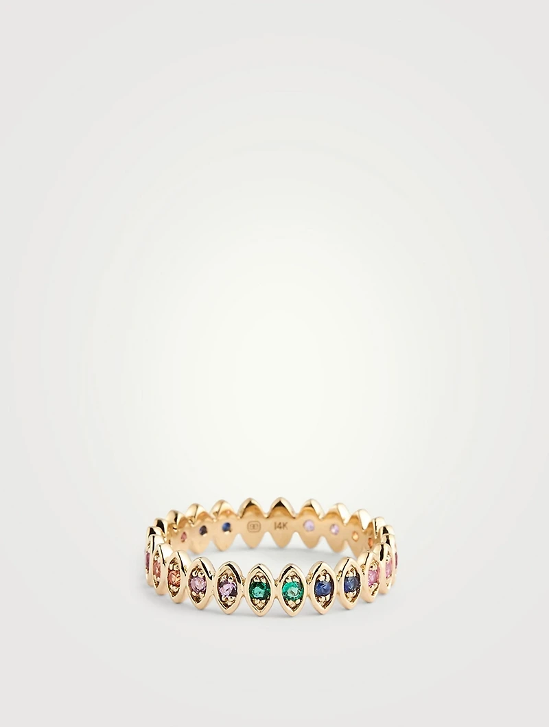 14K Gold Evil Eye Eternity Ring With Multicolour Stones