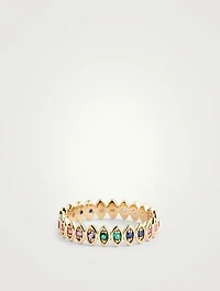 14K Gold Evil Eye Eternity Ring With Multicolour Stones