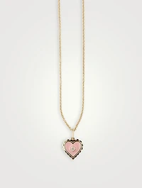 14K Gold Enamel Heart Necklace With Diamond