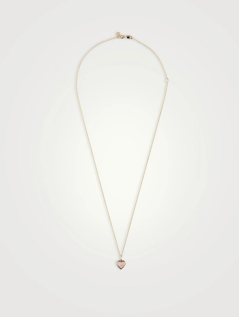 14K Gold Enamel Heart Necklace With Diamond