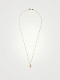 14K Gold Enamel Heart Necklace With Diamond
