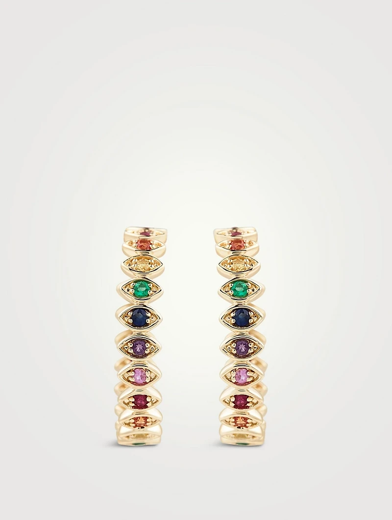 14K Gold Evil Eye Hoop Earrings