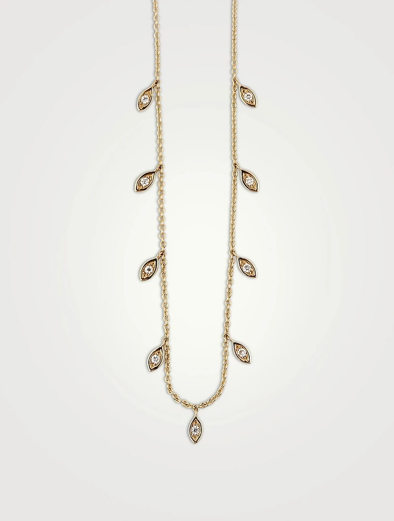 14K Gold Marquis Fringe Necklace With Diamonds