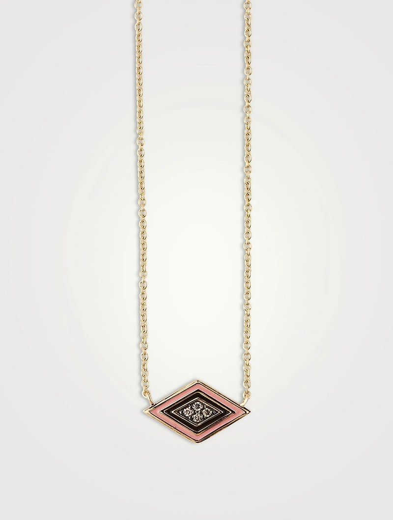 14K Gold Enamel Groovy Eye Necklace With Diamonds