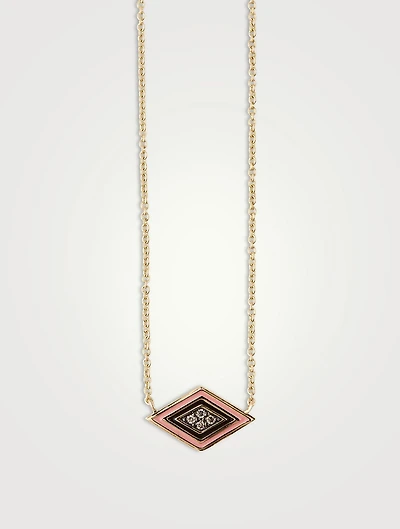 14K Gold Enamel Groovy Eye Necklace With Diamonds