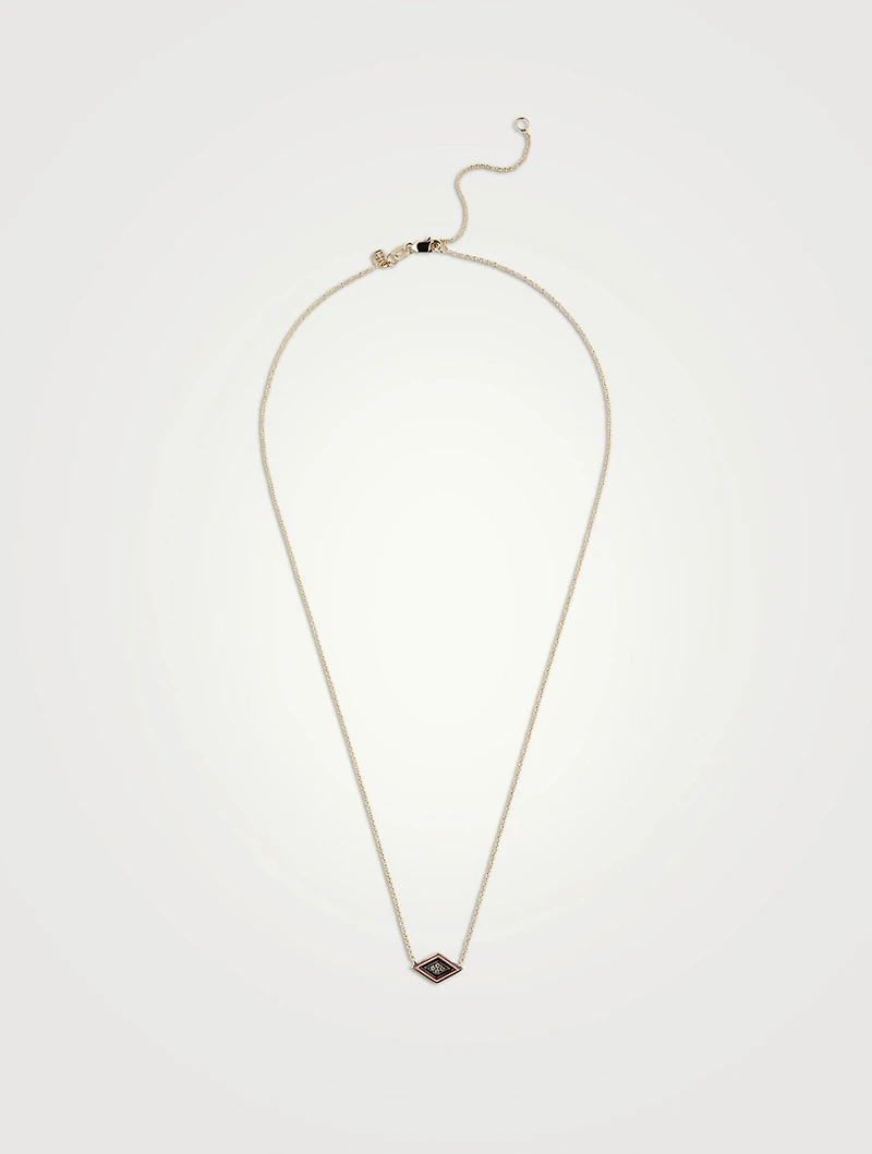 14K Gold Enamel Groovy Eye Necklace With Diamonds