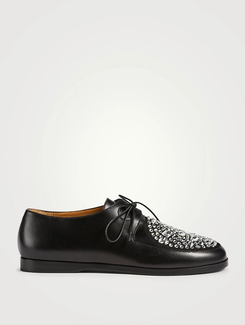 Disc Leather Derby Shoes With Crystals