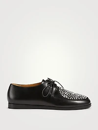 Disc Leather Derby Shoes With Crystals