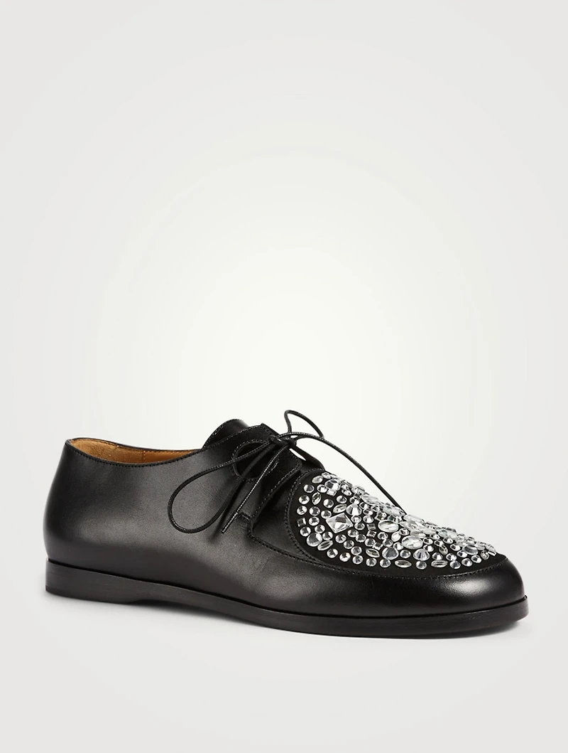 Disc Leather Derby Shoes With Crystals
