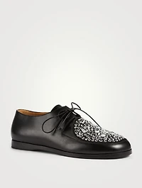 Disc Leather Derby Shoes With Crystals